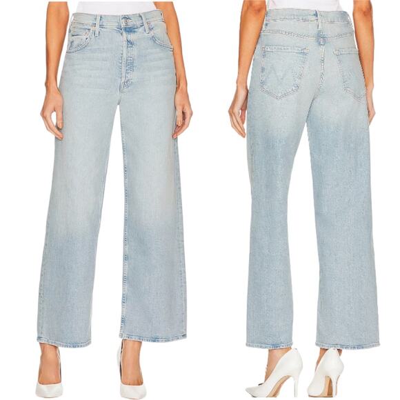 MOTHER Denim - Mother NEW High Waisted Spinner Skimp Wide Straight Leg Jean Light Blue Wash 33